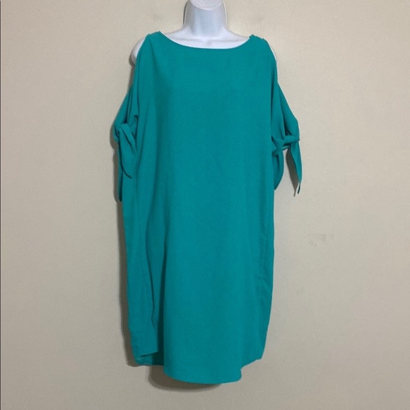 Gibson Latimer Teal Cold Shoulder Dress shift women M event casual vacation Y2K - Picture 2 of 11